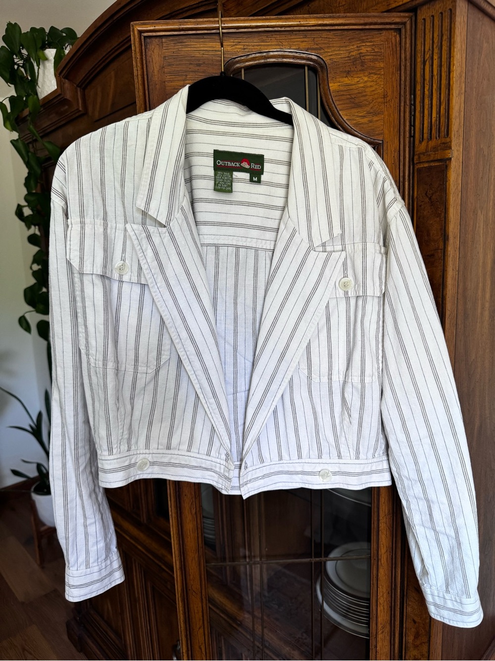 90’s Outback Red White and Gray Striped Cropped Jacket